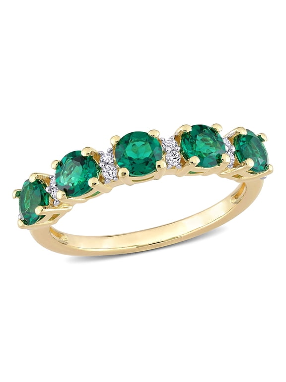 Women's Emerald and Sapphire Yellow Gold Plated Ring