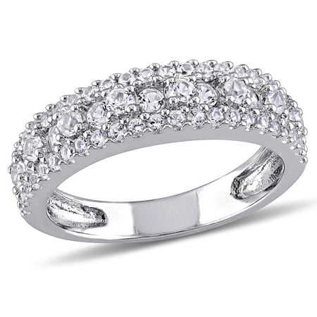 Everly Women's Engagement Anniversary Bridal 1 1/3 CT T.G.W. Round-Cut Created White Sapphire Sterling Silver Multi-Row Semi-Eternity Ring with Bezel/Prong/Pave Setting