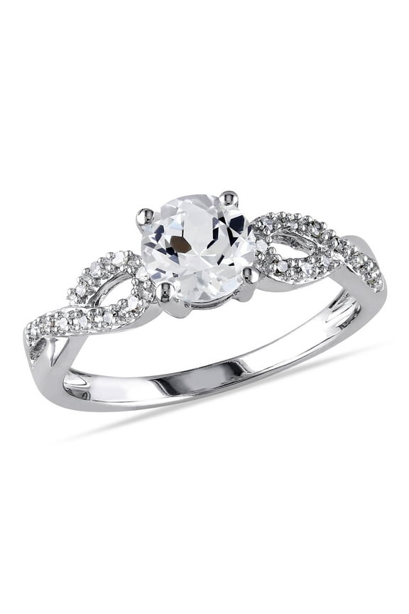 Women's Engagement Anniversary Bridal 1 CT Created White Sapphire 1/10 CT T.W. Round-Cut Diamond (G-H, I1-I2) 10kt White Gold Solitaire Ring with Infinity Band with 4/Claw/Shared Prong Setting