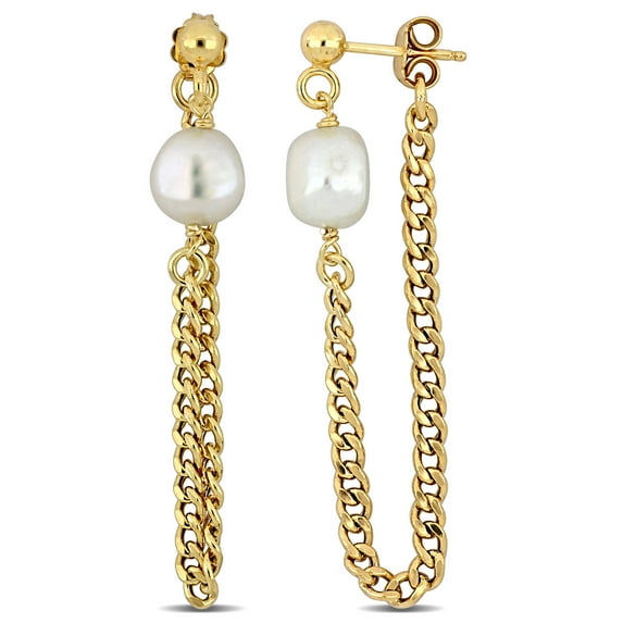 Everly Women's Cultured Pearl Yellow Gold Plated Earrings