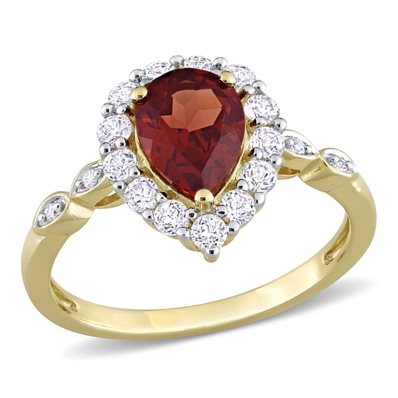 Miabella Women's 1-7/8 Carat T.G.W. Pear-Cut Garnet White Topaz and Diamond Accent 10kt Yellow Gold Halo Pear Ring