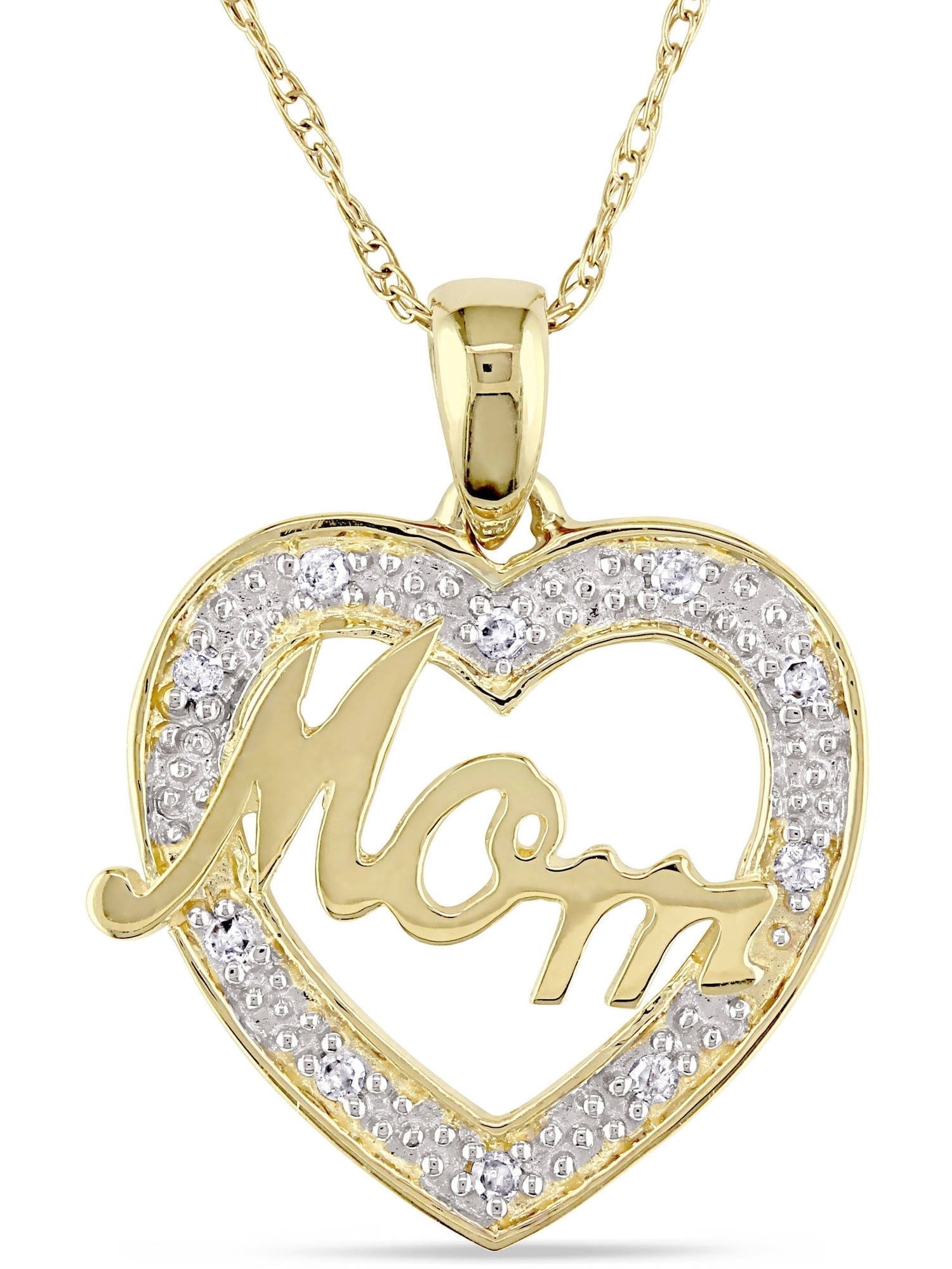 Everly Women's "Mom" .05CT TDW Diamond 10k Yellow Gold Heart Necklace -17"