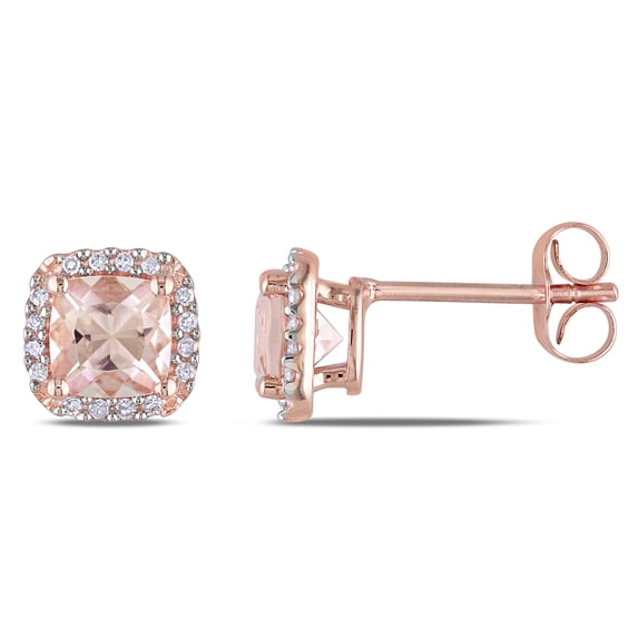 Everly Women's 1 1/10ct Cushion-Cut Morganite and 1/10ct Diamond 10k Rose Gold Halo Stud Earrings