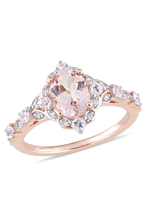 Women's Morganite and Sapphire 10k Rose Gold Ring