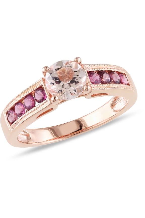 Women's Morganite and Tourmaline Sterling Silver Ring