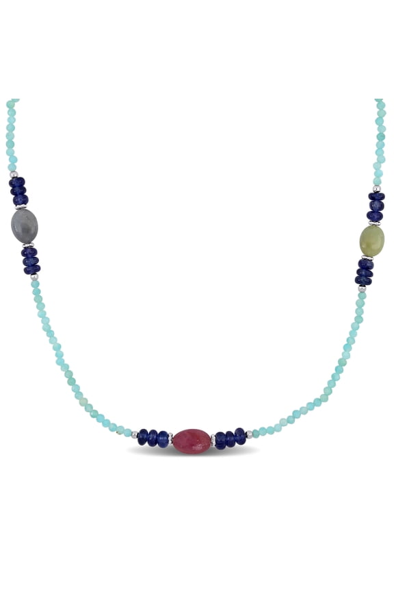 Women's Tourmaline and Aquamarine and Iolite Sterling Silver Necklace