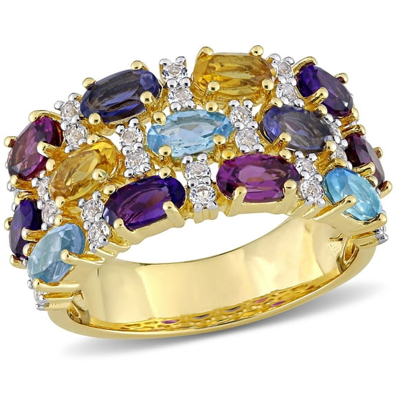 Everly Women's Rhodolite and Iolite Citrine Amethyst Topaz Yellow Gold Plated Ring