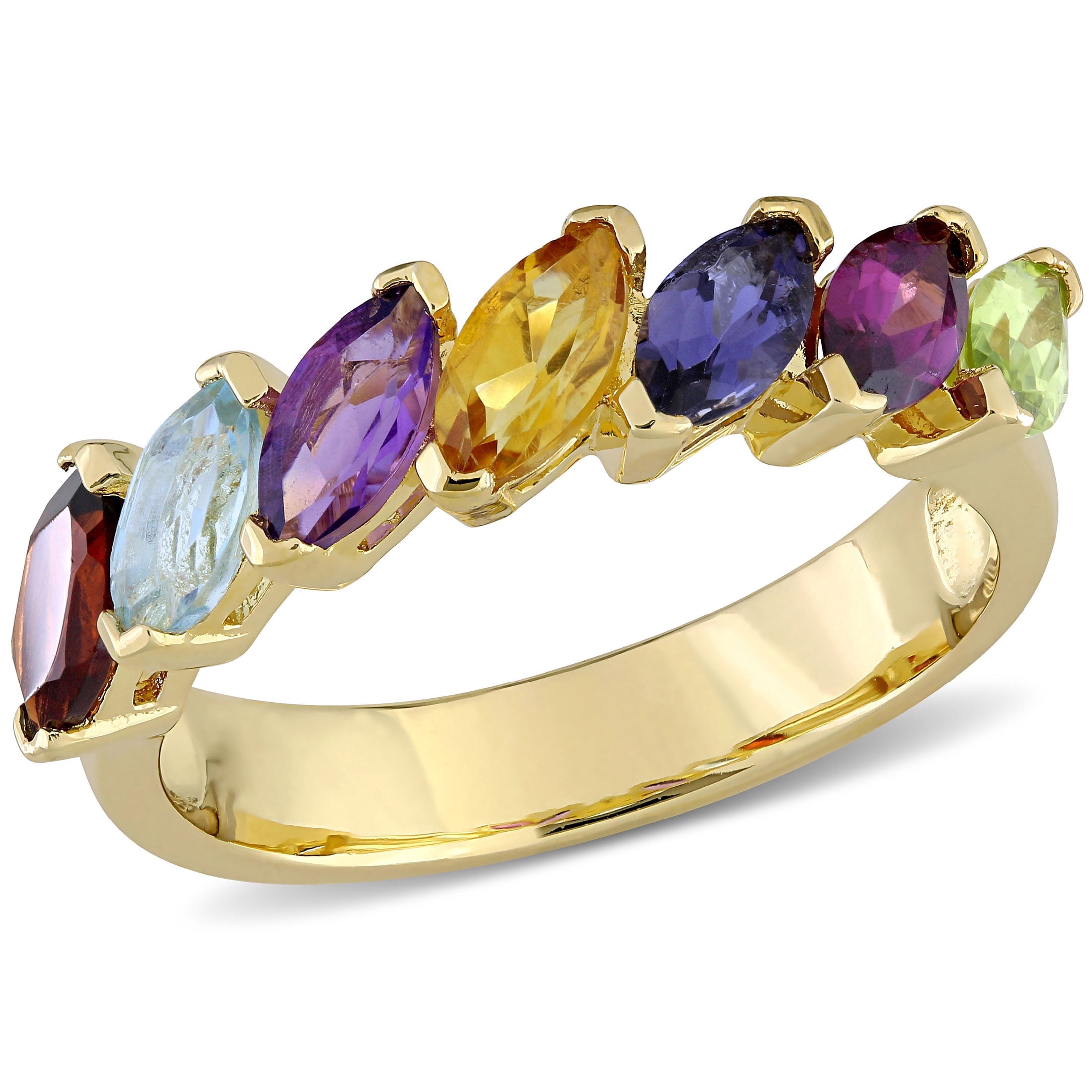 Everly Women's Rhodolite and Topaz Amethyst Citrine Iolite Garnet Peridot Yellow Gold Plated Ring