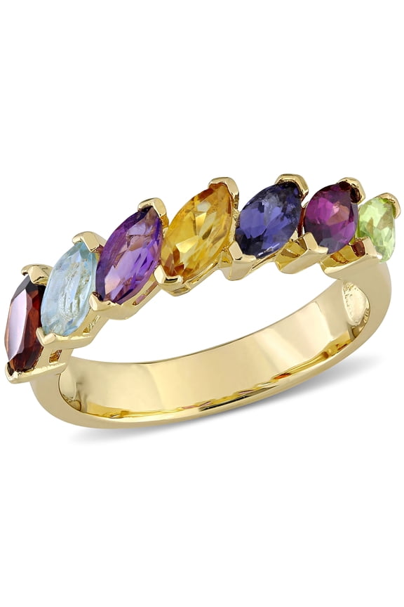 Women's Rhodolite and Topaz Amethyst Citrine Iolite Garnet Peridot Yellow Gold Plated Ring