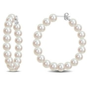 Everly Women's Off Round-Shaped Cultured Freshwater Pearl Sterling Silver Open Hoop Earrings
