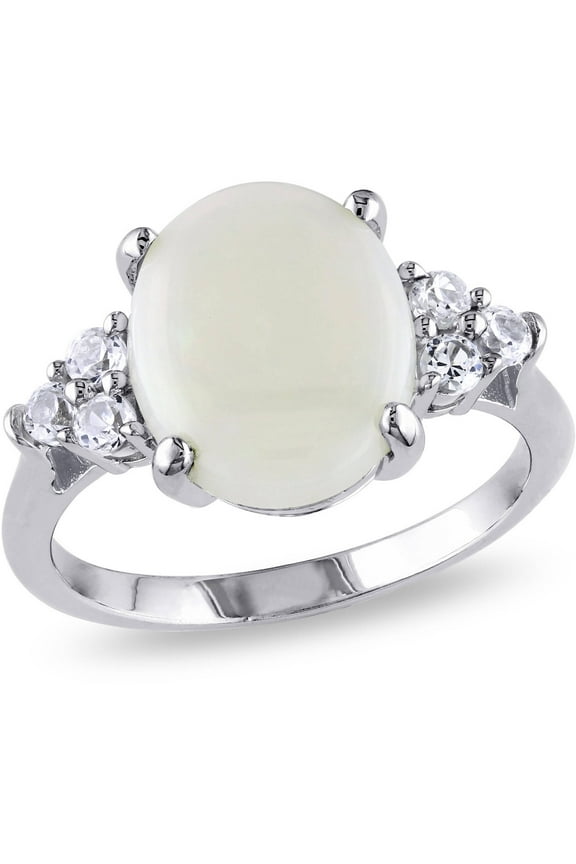 Women's Opal and Created Sapphire Sterling Silver Ring