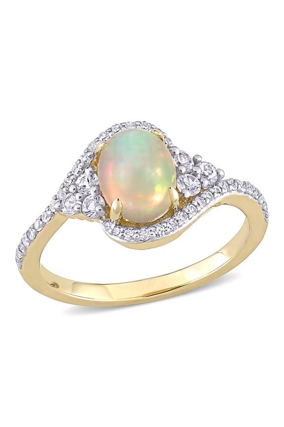 Women's Opal and Sapphire 10k Yellow Gold Ring
