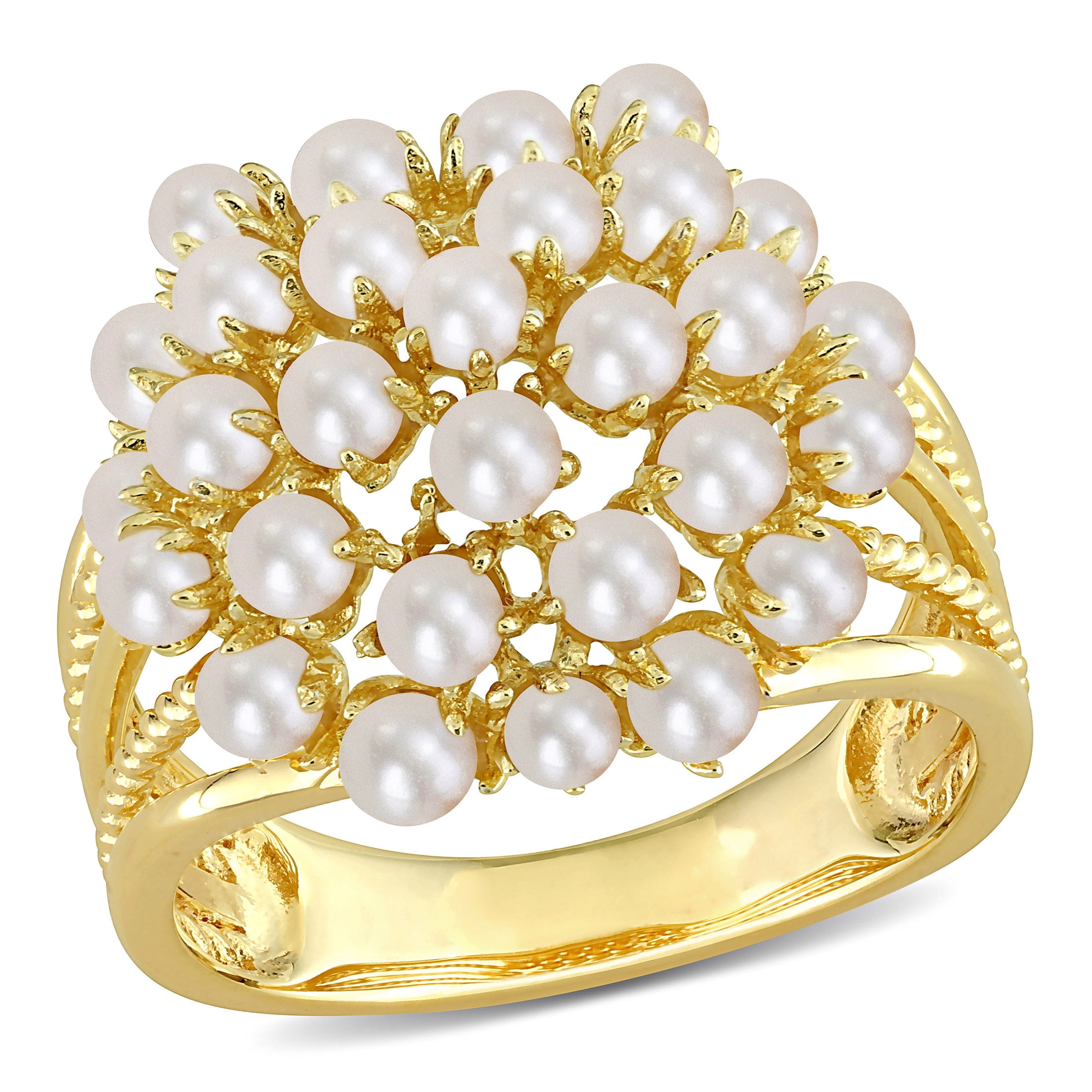 Everly Women's Cultured Pearl Yellow Gold Plated Ring
