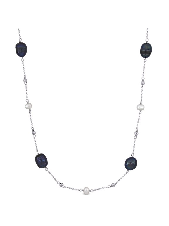 Women's Grey and Black Cultured Freshwater Pearl and Hematite Bead Endless Station Necklace