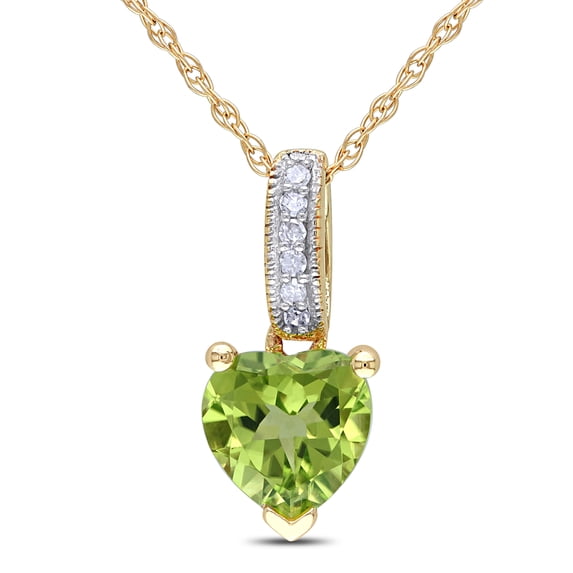 Everly Women's 4/5ct TGW Peridot and Diamond Accent 10k Yellow Gold Heart Pendant with Chain