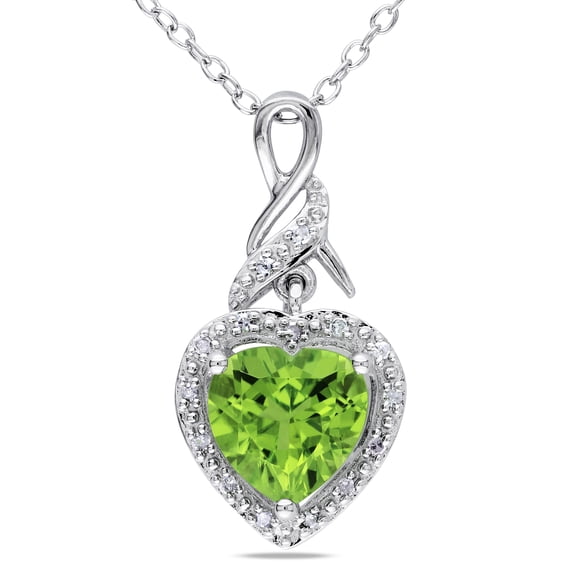 Everly Women's Peridot and Diamond Accent Sterling Silver Heart Twist Pendant with Chain