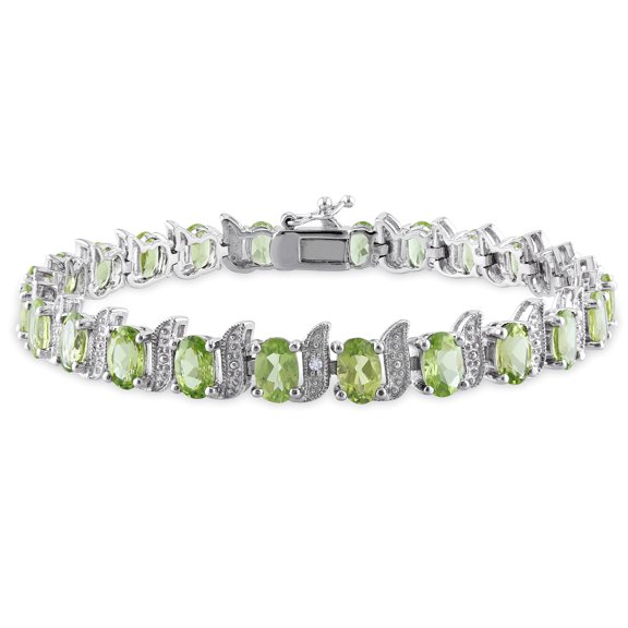 Everly Women's 11 1/3ct TGW Peridot and Diamond Sterling Silver S-Link Bracelet - G-H, I3