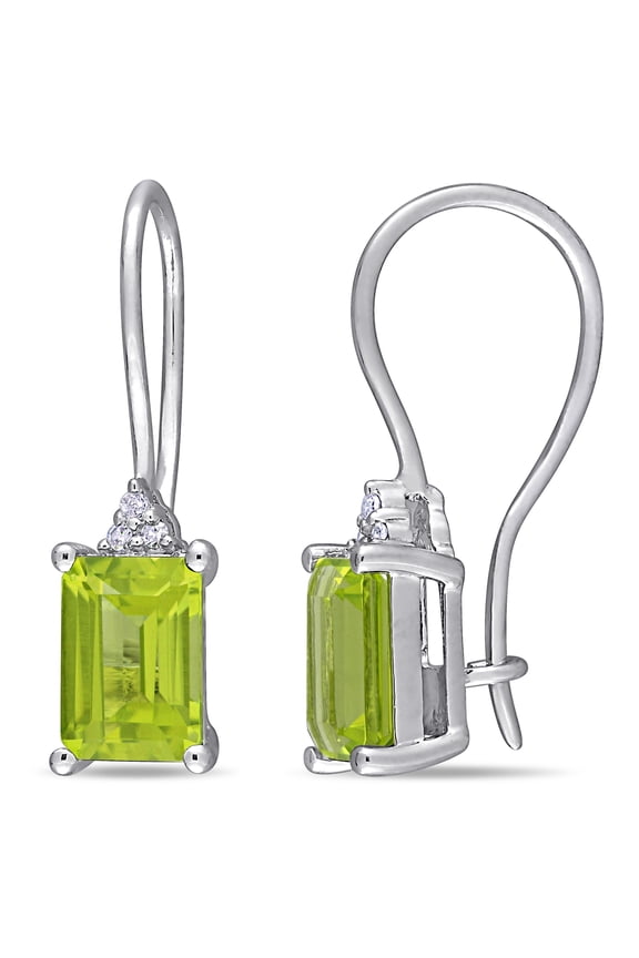 Women's 2ct TGW Emerald-Cut Peridot and Diamond Accent Sterling Silver Drop Earrings