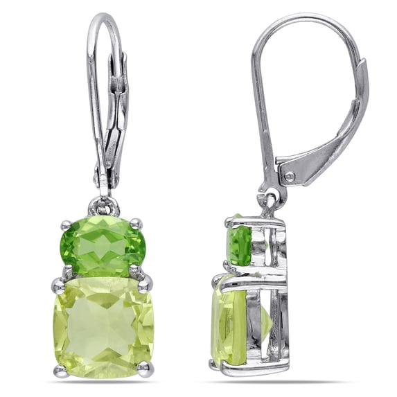 Everly Women's 5 7/8ct TGW Peridot and Lemon Quartz Sterling Silver Two-Stone Leverback Earrings