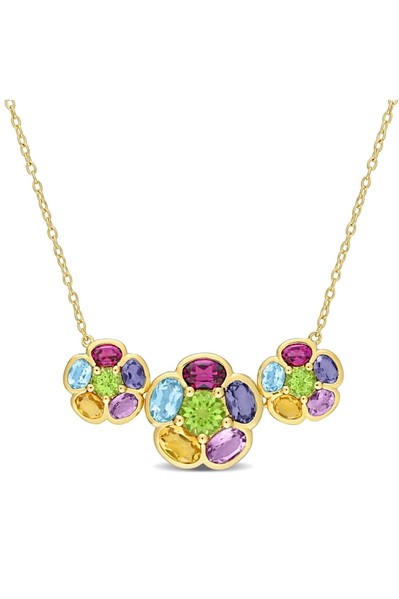Women's Rhodolite and Topaz and Citrine and Amethyst and Iolite and Peridot Yellow Gold Plated Necklace