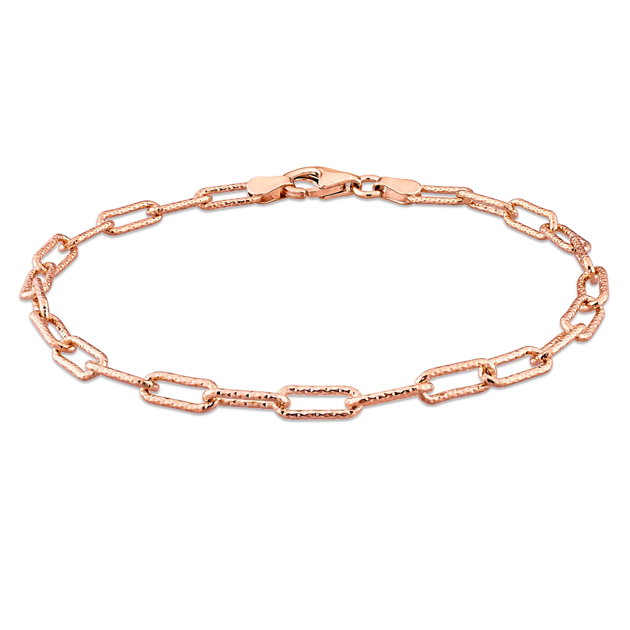 Everly Women's 3.5mm Rose Gold Flash Plated Sterling Silver Paperclip Link Chain Anklet - 9 in.