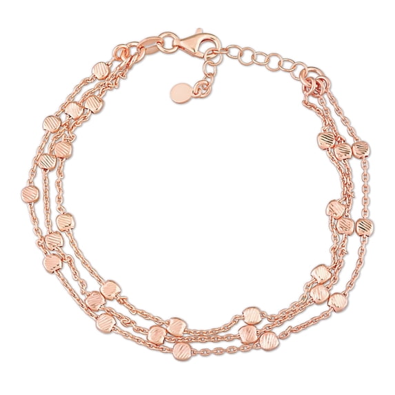 Everly Women's Multi-Strand Rose Gold Flash Plated Sterling Silver Station Bracelet