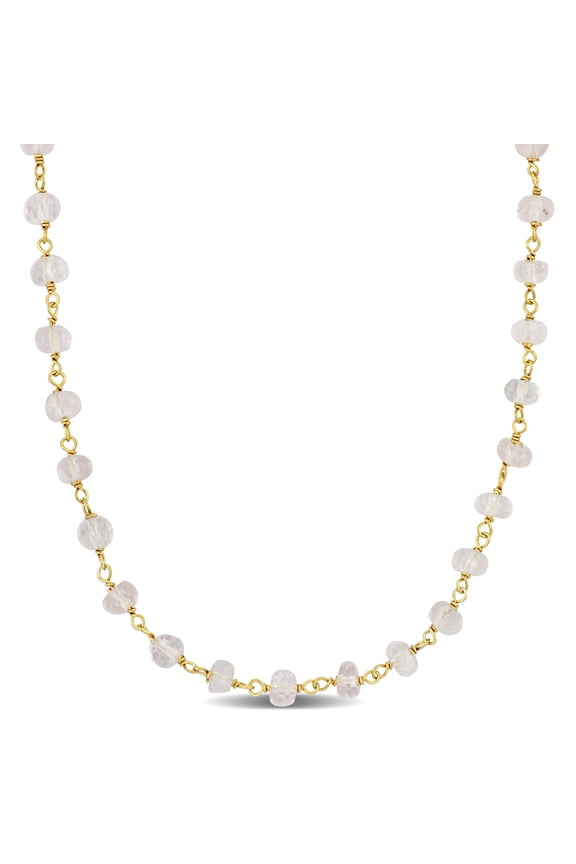 Women's 4ct TGW Rose Quartz Rosary 14k Yellow Gold Bead Necklace