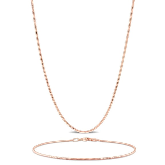 Everly Women's Rose Silver 1.2mm Snake Chain Necklace and Anklet Set - 18 in + 9 in