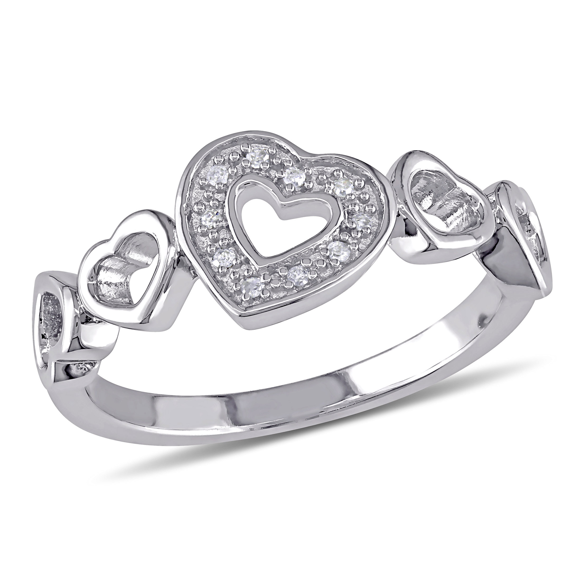 Everly Women's Round-Cut Diamond Accent Sterling Silver 5-Heart Fashion Ring with Pave Setting (H-I-J, I3) - image 1 of 8