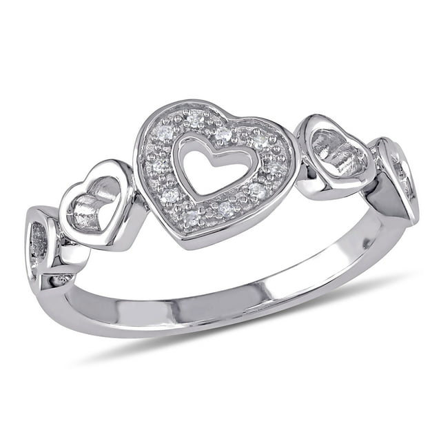Everly Women's Round-Cut Diamond Accent Sterling Silver 5-Heart Fashion Ring with Pave Setting (H-I-J, I3)
