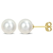 Everly Women's Round Pearl Stud Earrings, 14k Yellow Gold, Freshwater Cultured, Elegant