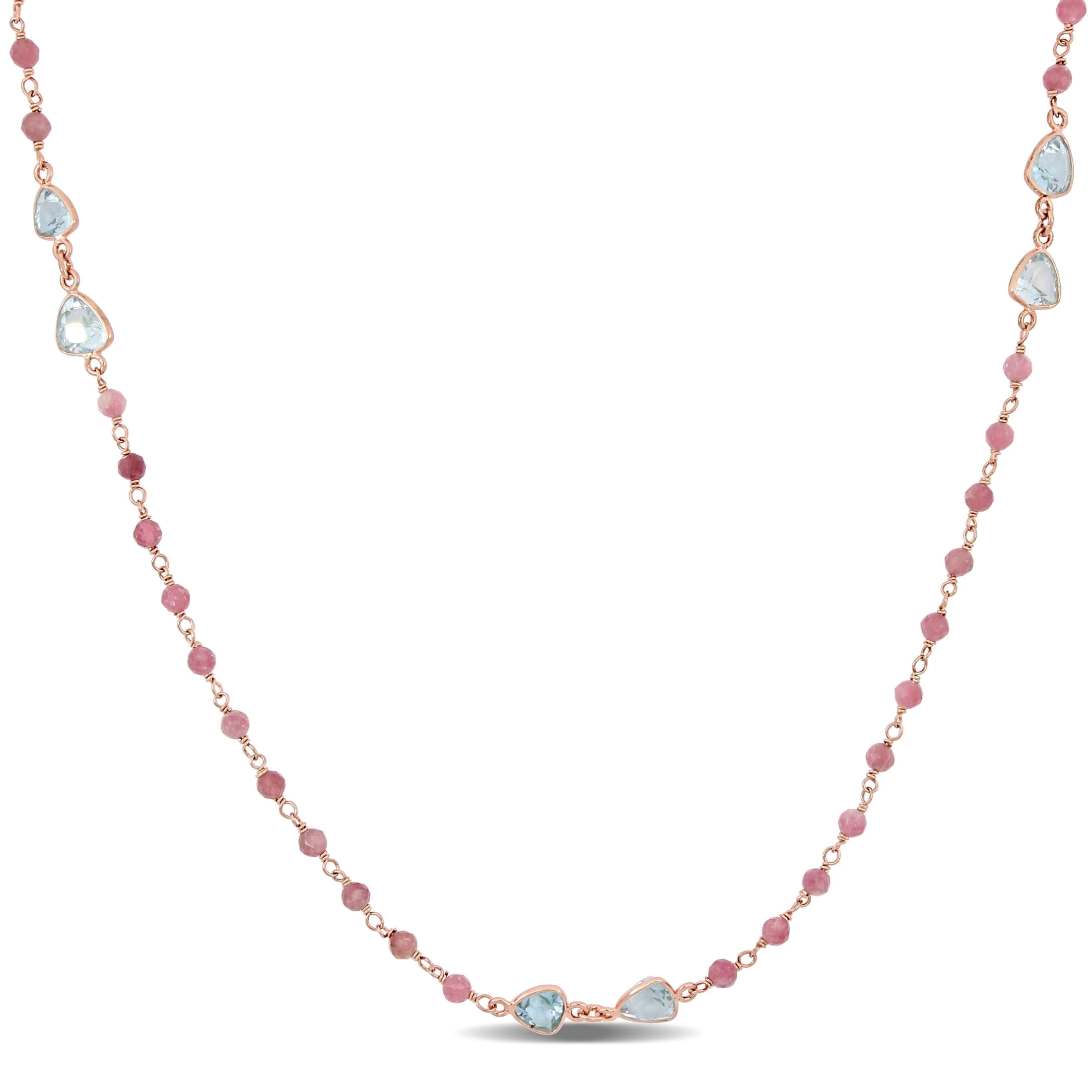 Everly Women's Ruby and Aquamarine Rose Gold Plated Necklace