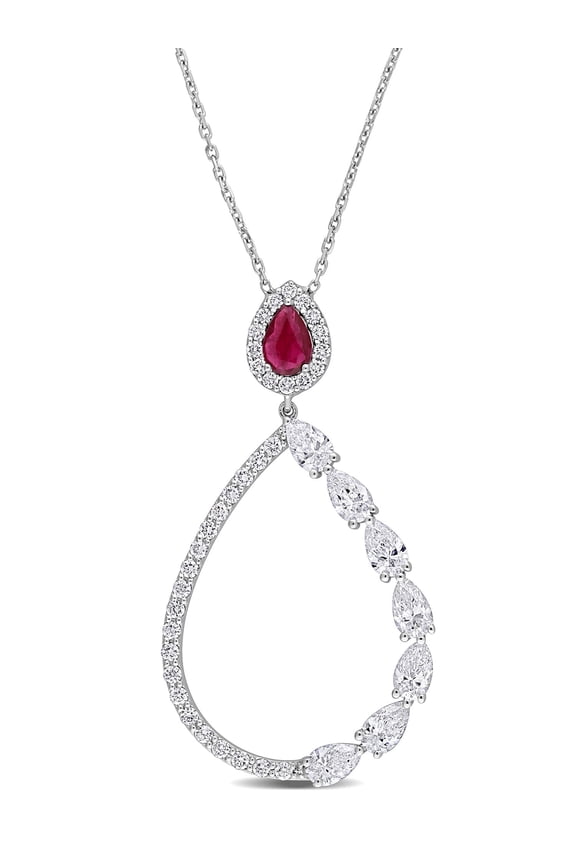 Women's Ruby and Diamond 18k White Gold Necklace