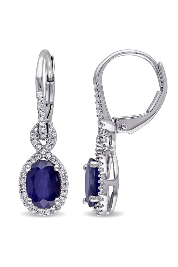 Womens 2ct TGW Diffused Sapphire & 1/4ct TW Diamond 10k White Gold Leverback Earrings