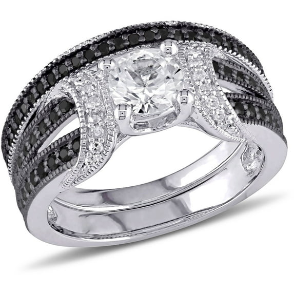 Everly Women's Black and White Diamond & Created Sapphire 10k White Gold Bridal Set