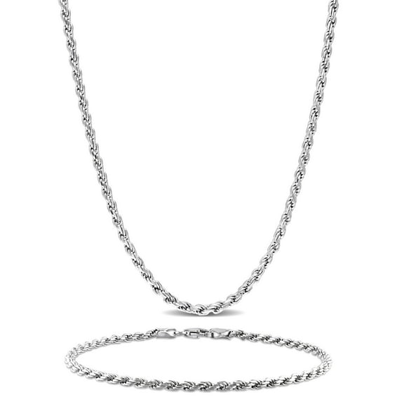 Everly Women's Sterling Silver 2.2mm Rope Chain Necklace and Bracelet Set - 18 in + 7.5 in