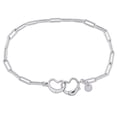 thumbnail image 1 of Everly Women's Fancy-Cut Sterling Silver Paper Clip Link Chain Double Heart Bracelet, 1 of 8