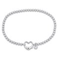 thumbnail image 1 of Everly Women's Fancy-Cut Sterling Silver White Ball Bead Link Chain Heart Charm Bracelet, 1 of 8