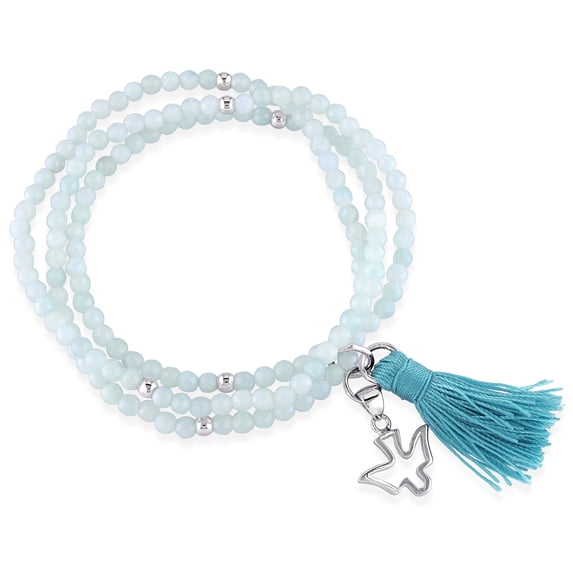 Everly Women's Amazonite Bead Sterling Silver Green Tassel with Dove Charm Bracelet