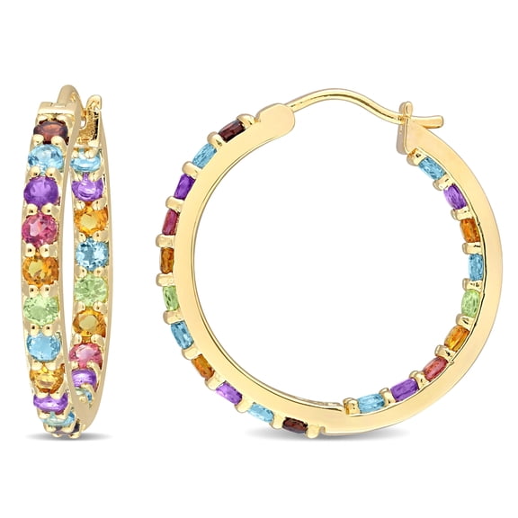 Everly Women's 2 3/4ct TGW Multi-Gem Yellow Plated Sterling Silver Inside-Outside Hoop Earrings