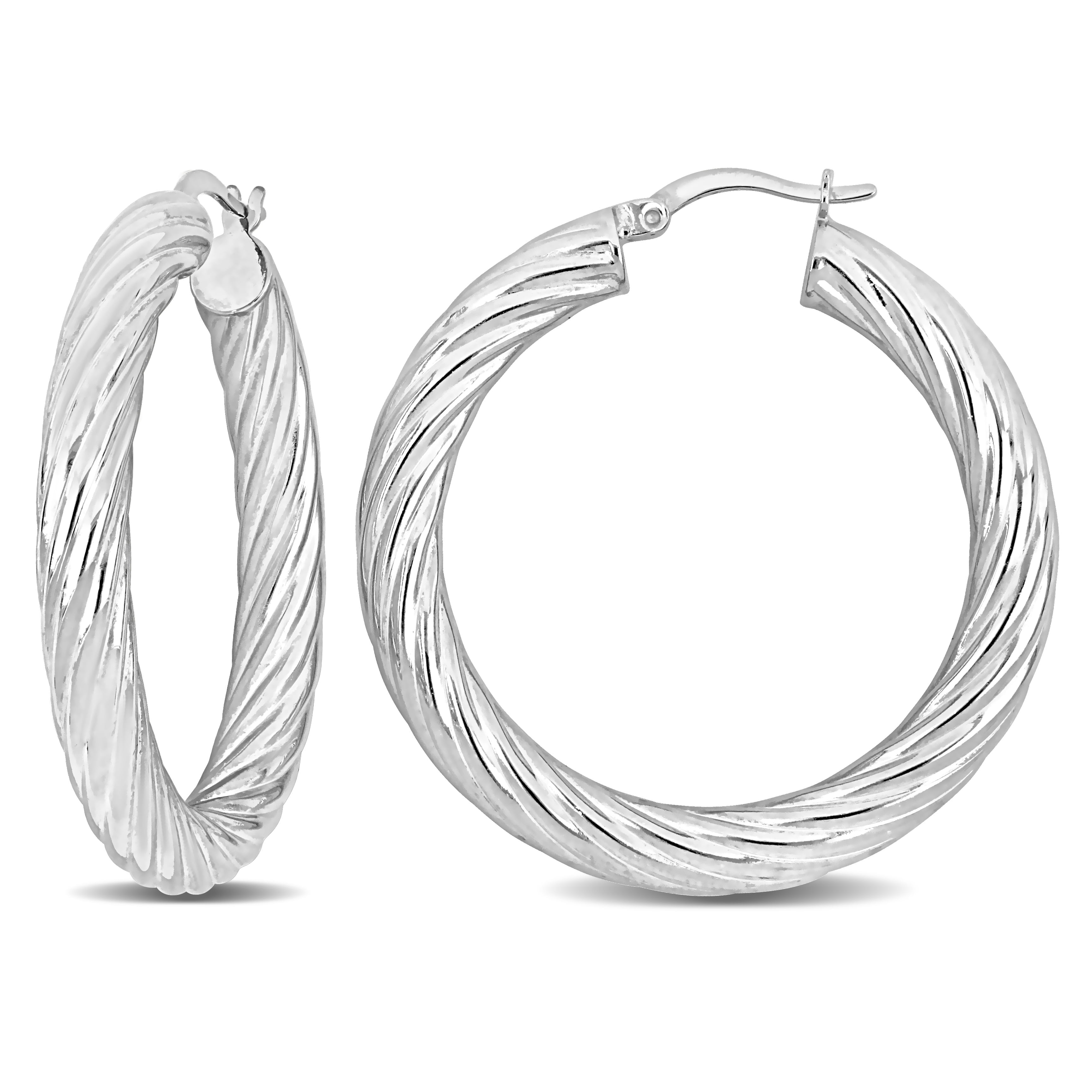 Everly Women's 5mm Sterling Silver Twist Design Round Large Hoop Earrings