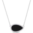 thumbnail image 1 of Everly Women's 4ct TGW Black Agate Sterling Silver Halo Beaded Necklace, 1 of 10