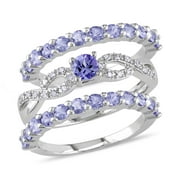 Everly Womens Tanzanite Diamond Sterling Silver Bridal Set