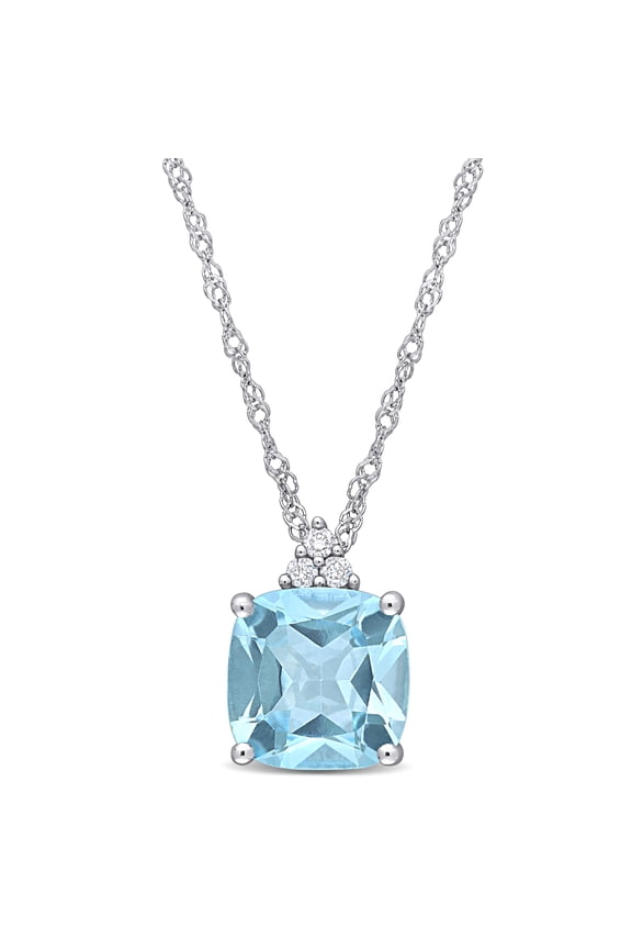 Women's Sky Blue Topaz and Diamond Accent 10k White Gold Solitaire Pendant with Chain