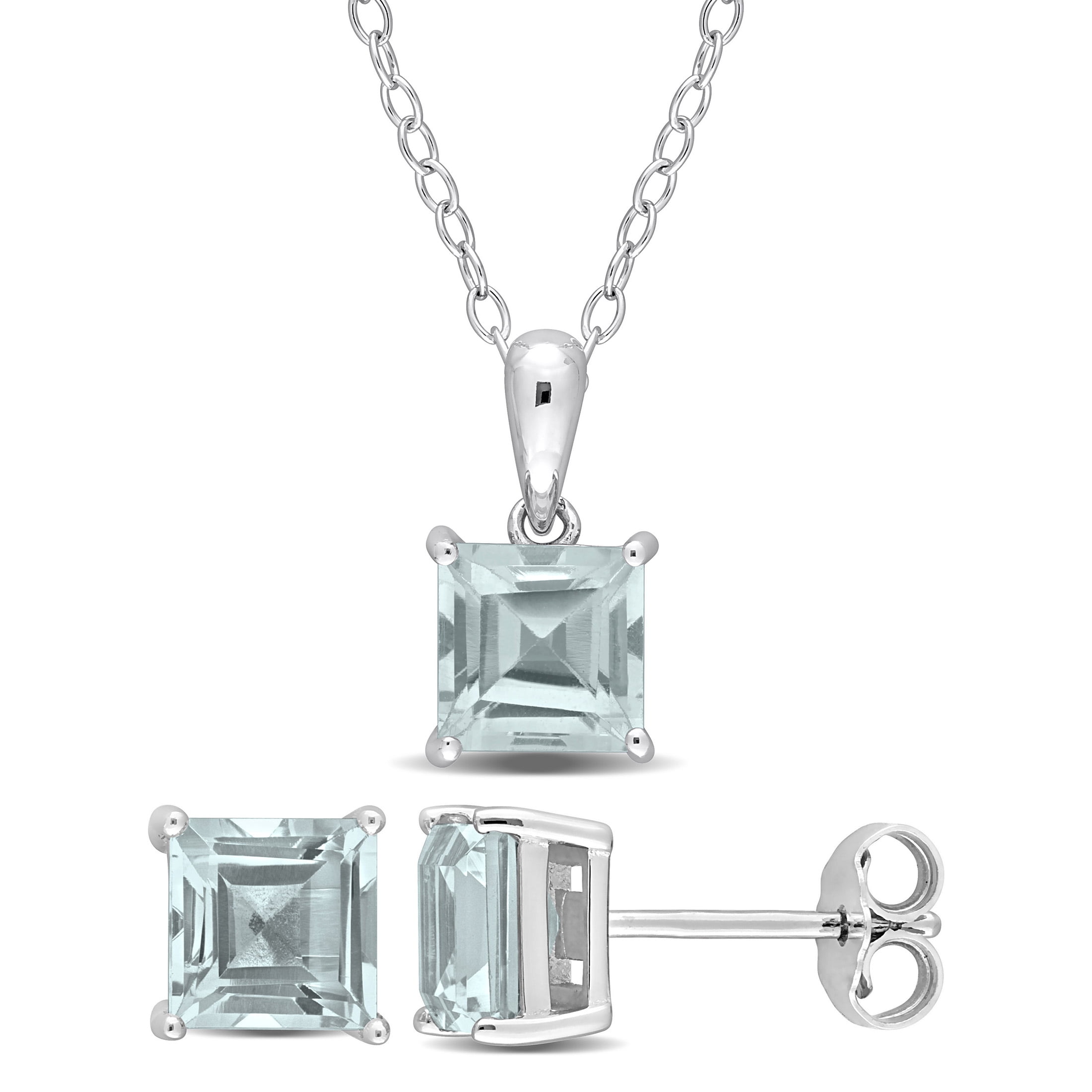 Everly Women's 4-1/2 Carat T.G.W. Princess-Cut Sky-Blue Topaz Sterling Silver 2-Piece Solitaire Pendant and Stud Earrings Set