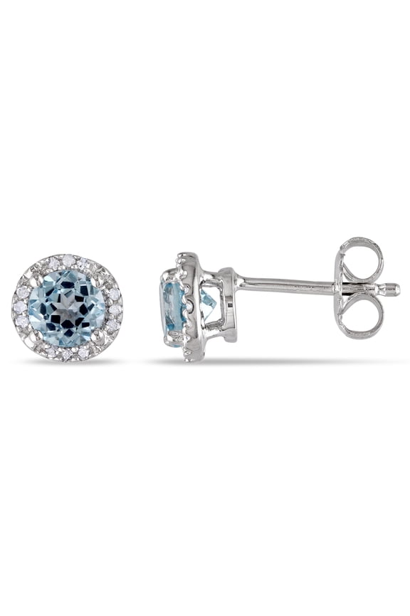 Women's 1ct TGW Sky Blue Topaz and Diamond Accent Sterling Silver Halo Stud Earrings