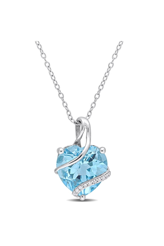 Women's 7ct TGW Sky Blue Topaz and Diamond Accent Sterling Silver Heart Wrapped Pendant with Chain