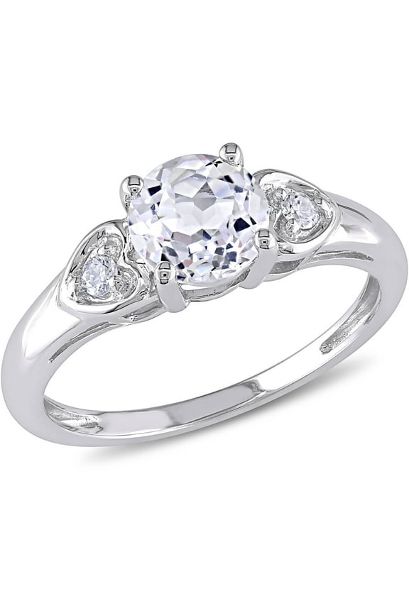 Women's Topaz and Diamond 10K White Gold Engagement Ring
