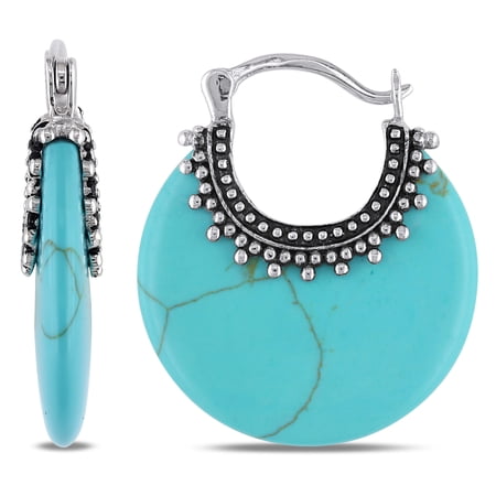 Everly Women's 17 1/2ct TGW Synthetic Turquoise Sterling Silver Hoop Earrings