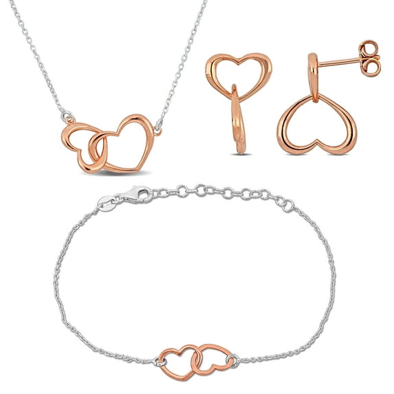 Everly Women's Two-Tone Sterling Silver Necklace Earrings and Bracelet Set - 16.5+1 in & 7+1 in